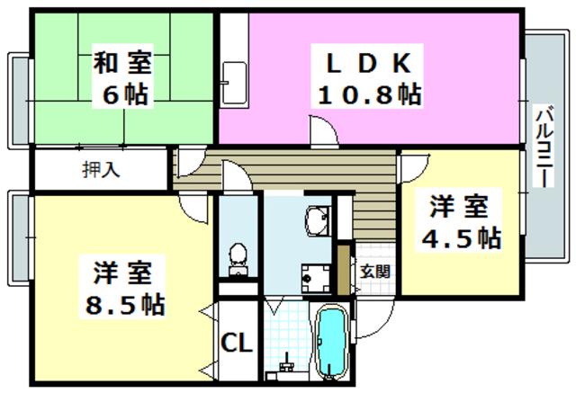 エクセル南茨木B棟(3LDK/2階)の間取り写真