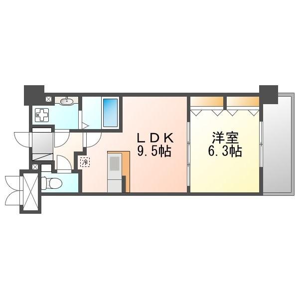 グランドテラス新都心(1LDK/2階)の間取り写真