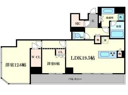 プレミストタワー大阪新町ローレルコート(2LDK/34階)の間取り写真