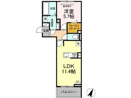 エスポワール天神(1LDK/2階)の間取り写真