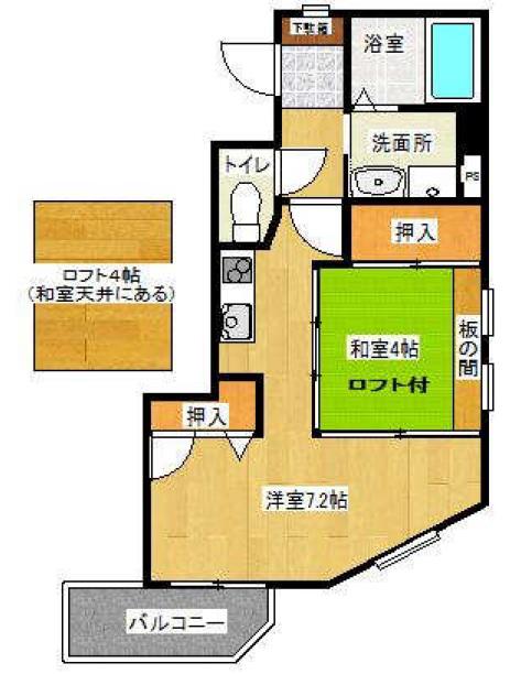 K・WING(1LDK/4階)の間取り写真