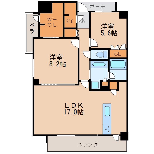 アンアージュ白壁(2LDK/3階)の間取り写真