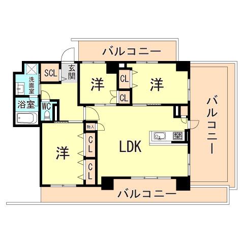 ブライトロード西宮(3LDK/6階)の間取り写真