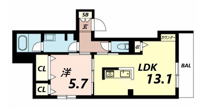 シャーメゾン姫路R(1LDK/1階)の間取り写真