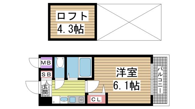 エステムコート三宮イーストポルトマーレ(1K/2階)の間取り写真