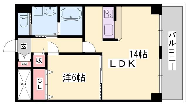 グランツ野里(1LDK/2階)の間取り写真