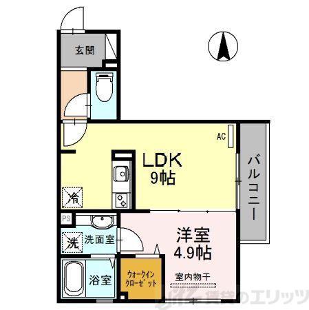 アリエッタ牧落(1LDK/3階)の間取り写真