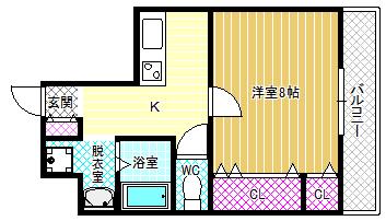 ハートフルOKA(1K/1階)の間取り写真