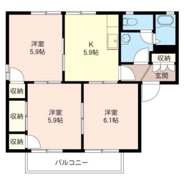 ディアコートB(3K/2階)の間取り写真