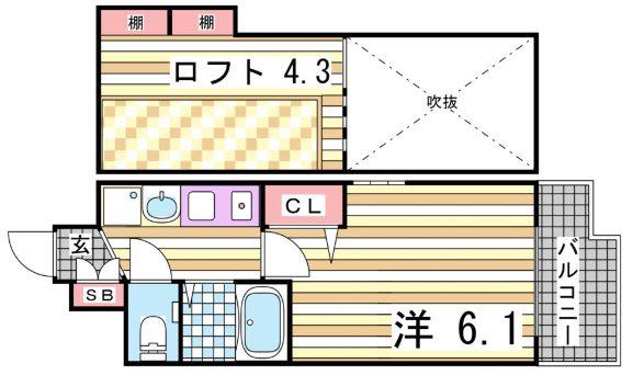 エステムコート三宮イーストポルトマーレ(1SK/6階)の間取り写真