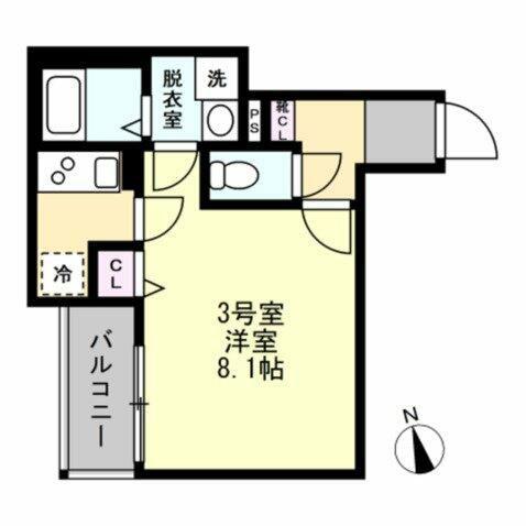 アサナミ相模原中央(1K/3階)の間取り写真