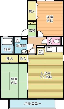 フローラ湯川B棟(2LDK/2階)の間取り写真