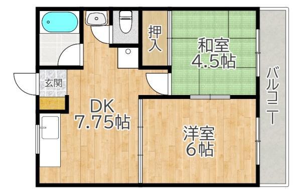 コーポ三樹(2DK/4階)の間取り写真