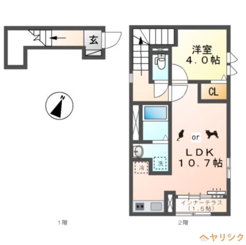 アジュシカ(1LDK/2階)の間取り写真
