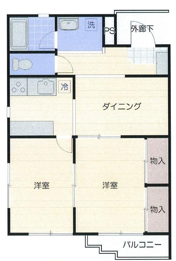 シャトレー新町(2DK/3階)の間取り写真