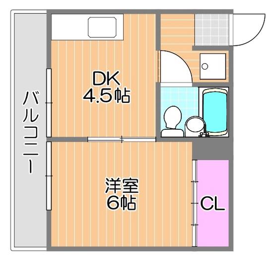 栄光ビル(1DK/6階)の間取り写真