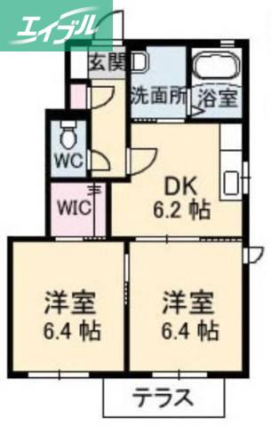 リブランD棟(2DK/1階)の間取り写真