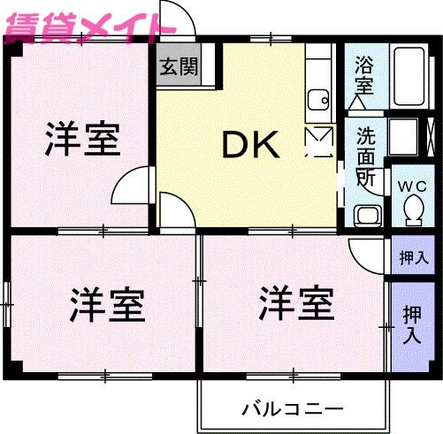 シティハイツときわ台(3DK/2階)の間取り写真