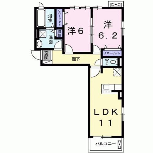 エレガンテ ソーレ(2LDK/2階)の間取り写真
