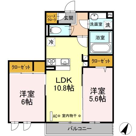 クローバー相生 B(2LDK/3階)の間取り写真