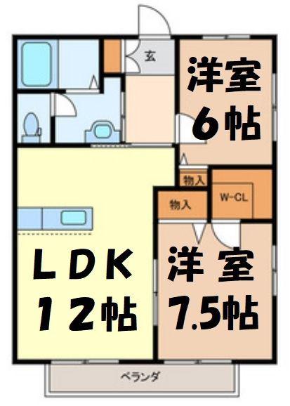 ウエストグリーンヒルズ(2LDK/2階)の間取り写真