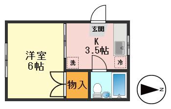 サンハイムA(1K/2階)の間取り写真