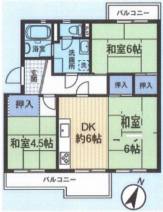 霧が丘グリーンタウン14号棟(3DK/1階)の間取り写真