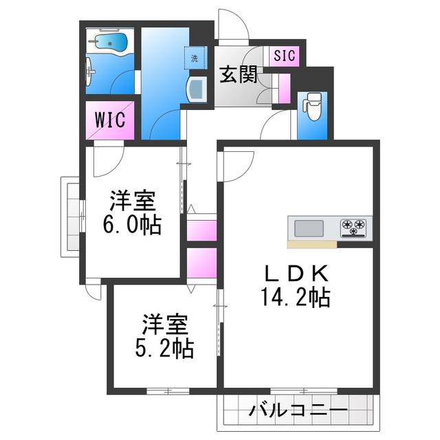 シャーメゾン ルミエール西田辺(2LDK/1階)の間取り写真