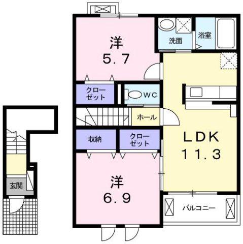 ラーゴ プラシード(2LDK/2階)の間取り写真