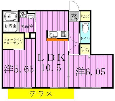 マロン フルール(2LDK/1階)の間取り写真