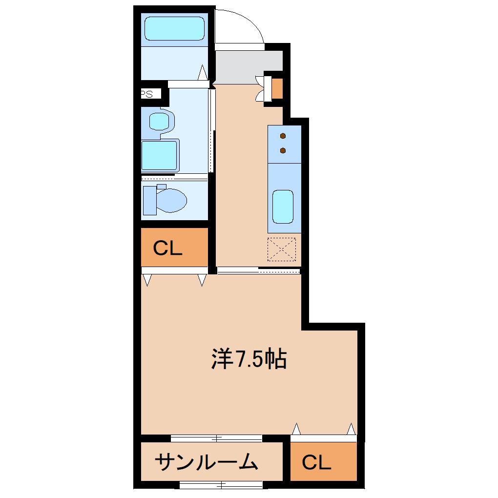 エステート四日市I(1K/1階)の間取り写真