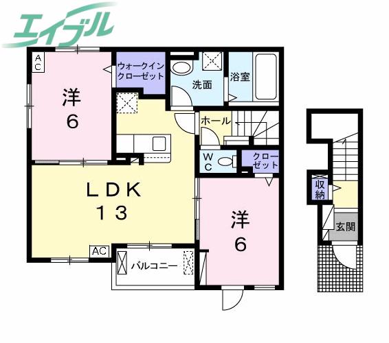 ジュゼルゥ(2LDK/2階)の間取り写真