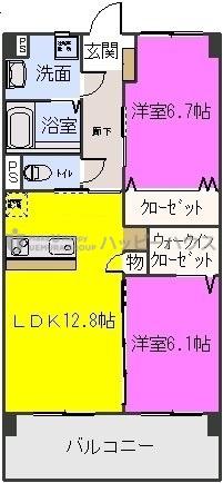コンフォート筑紫(2LDK/9階)の間取り写真