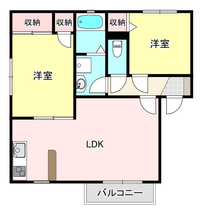 グレースヒルズI(2LDK/2階)の間取り写真