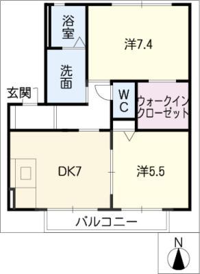 オアシス・コート D棟(2DK/2階)の間取り写真
