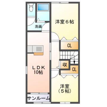 ベルソレイユ壱番館・弐番館(2LDK/2階)の間取り写真