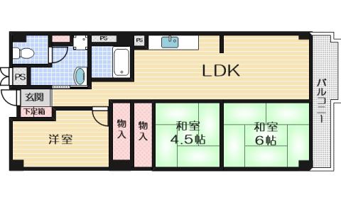 茨木グランドハイツ(3LDK/4階)の間取り写真