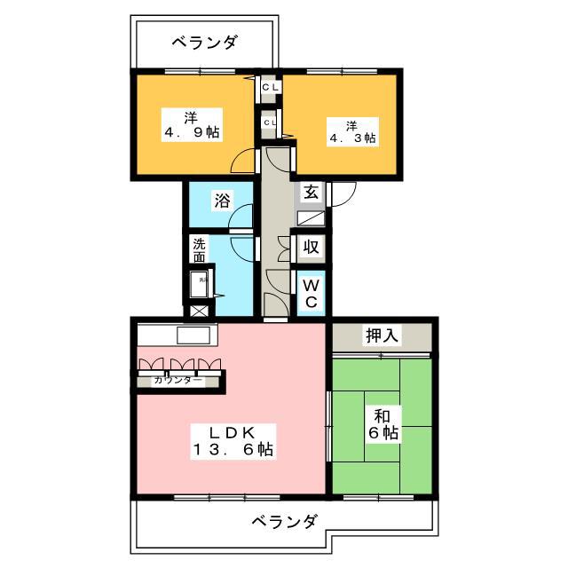 ハイツ東戸塚II(3LDK/1階)の間取り写真
