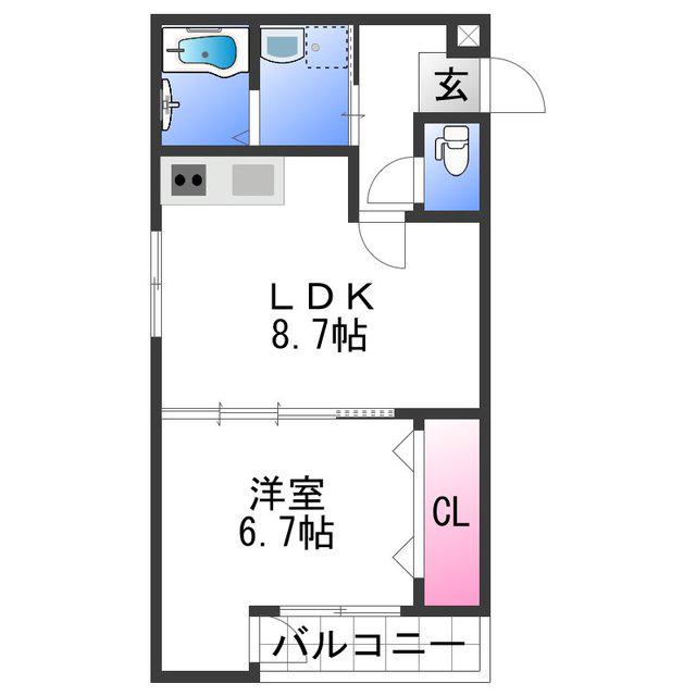 AXIS 壱番館(1LDK/3階)の間取り写真