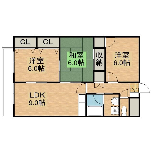 ラ・フルールB(3LDK/2階)の間取り写真