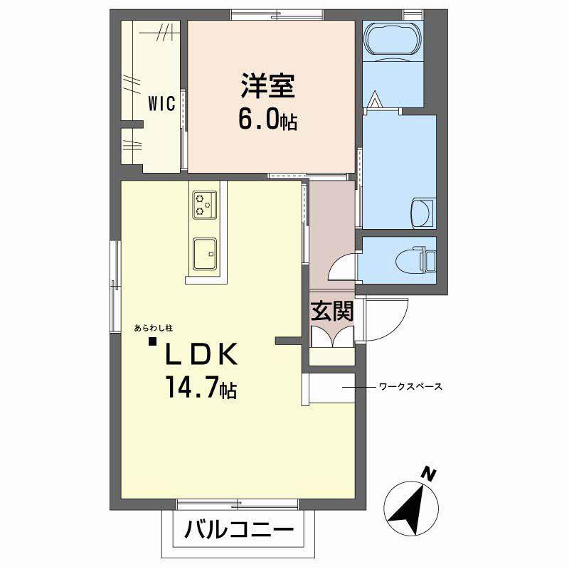 ビックイーストD棟(1LDK/1階)の間取り写真