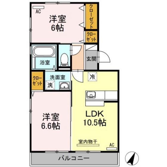 スクエアフジ(2LDK/2階)の間取り写真