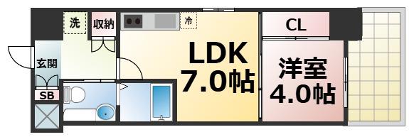 LA CASA 玉造(1DK/3階)の間取り写真