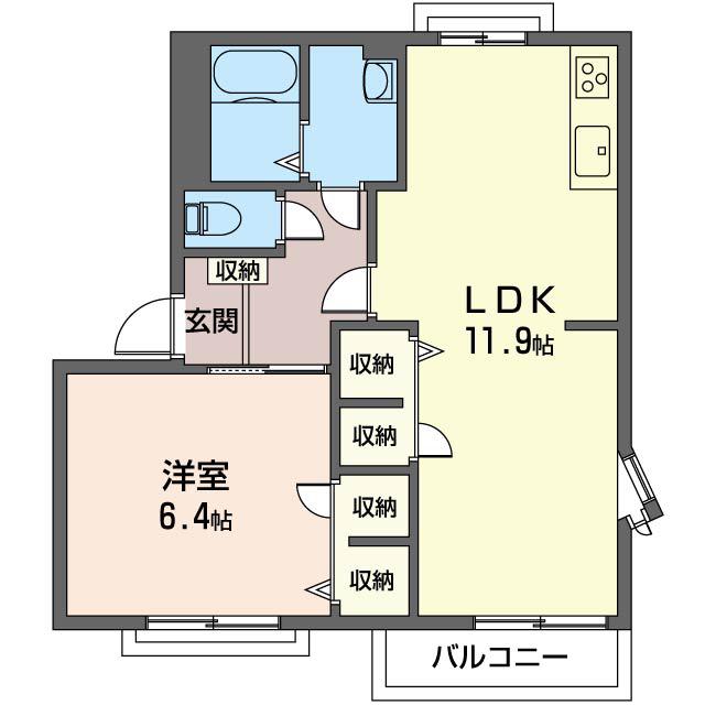 SHM フレグランス嶋田 A(1LDK/2階)の間取り写真