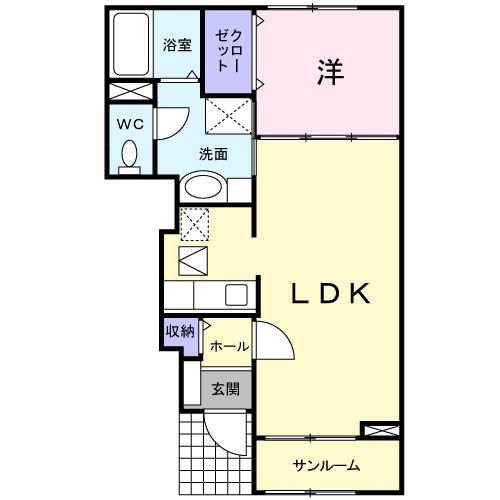 FLOURISHINおやまつV(1LDK/1階)の間取り写真