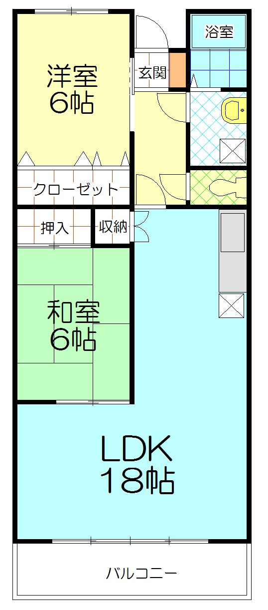 グリーンヒル(2LDK/1階)の間取り写真