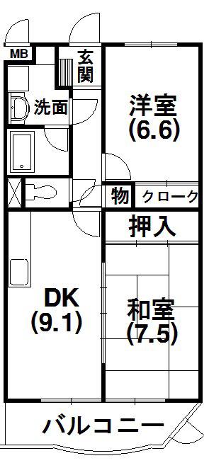 セレス長坂(2DK/1階)の間取り写真