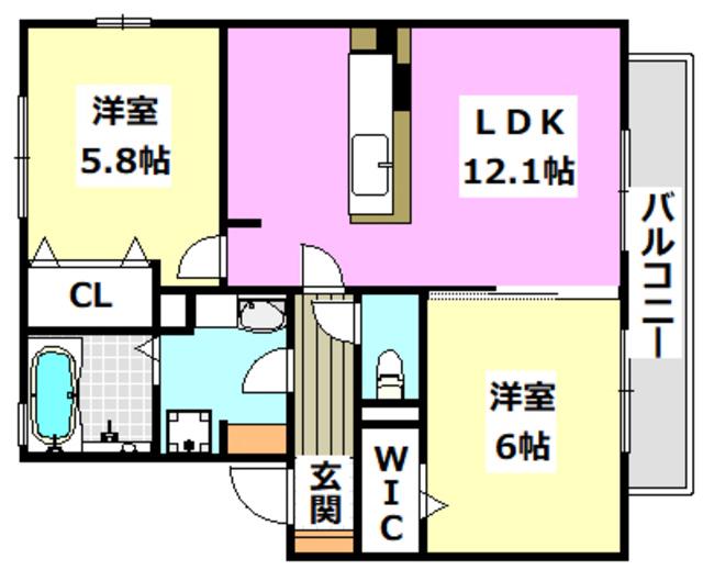 スクエア西ノ内A棟(2LDK/2階)の間取り写真