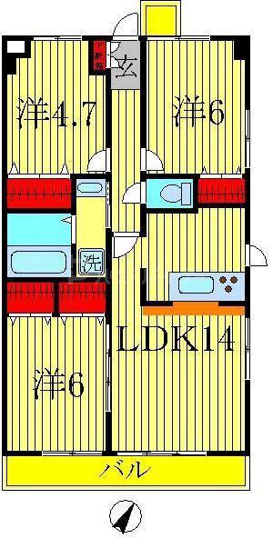 サンシャイン柏の葉(3LDK/4階)の間取り写真