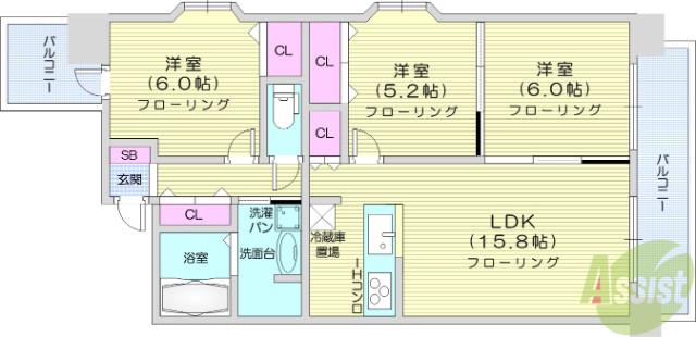 108宮千代(3LDK/4階)の間取り写真
